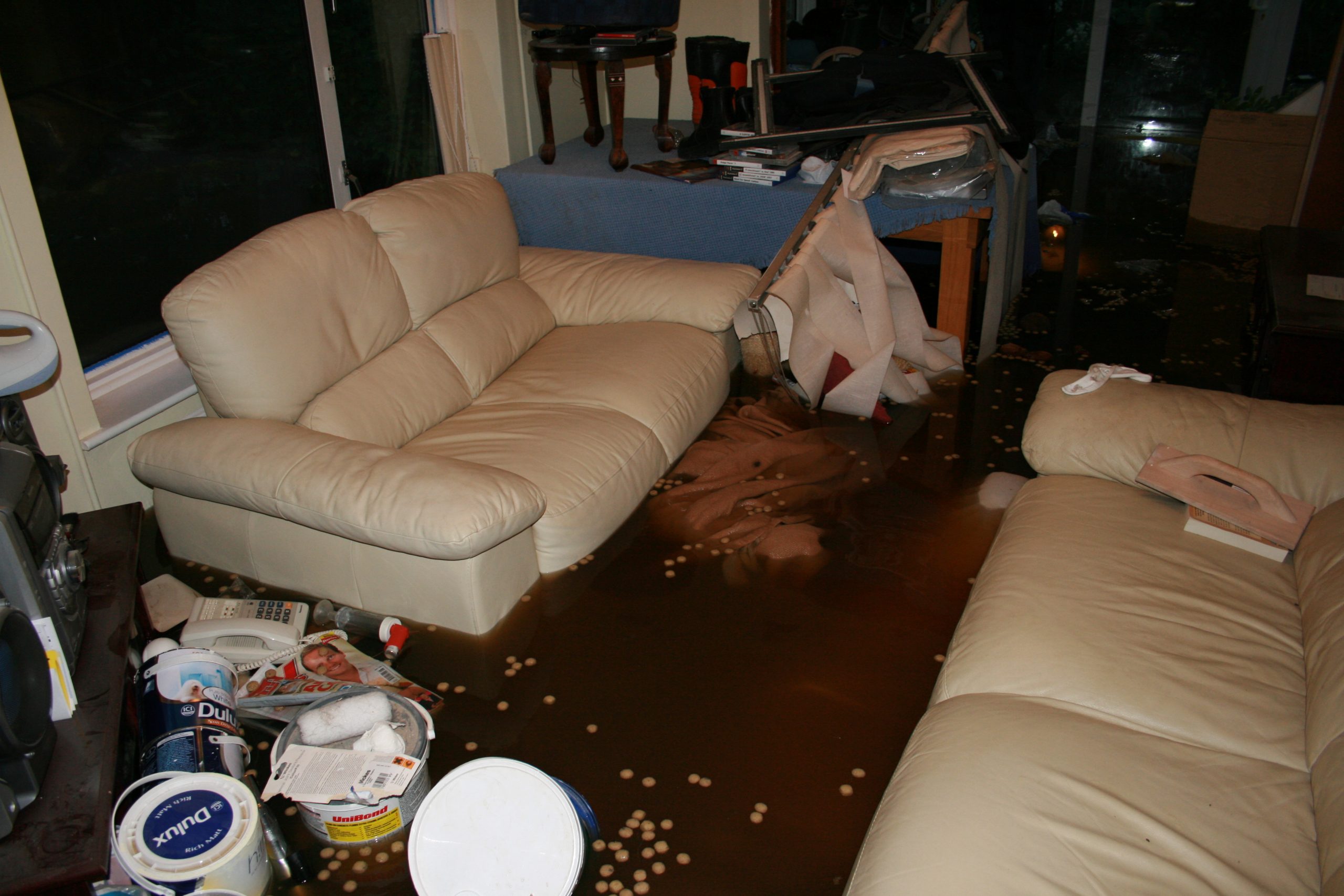 Flooded dining room in residential property