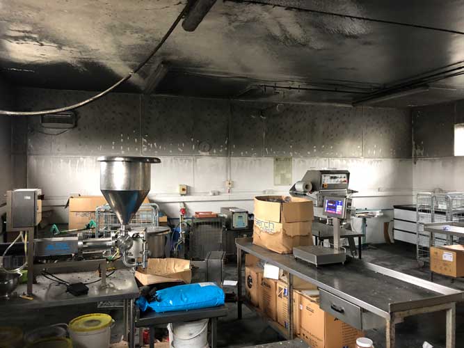 An industrial kitchen that has suffered extensive fire damage which Vinci Response Services could help clear up.