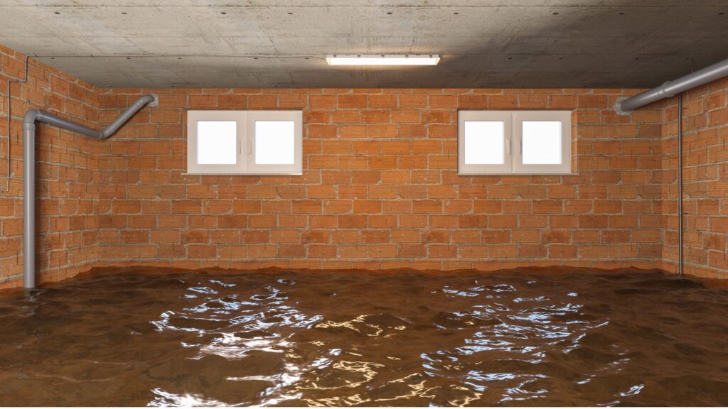 A basement with flood water in it.
