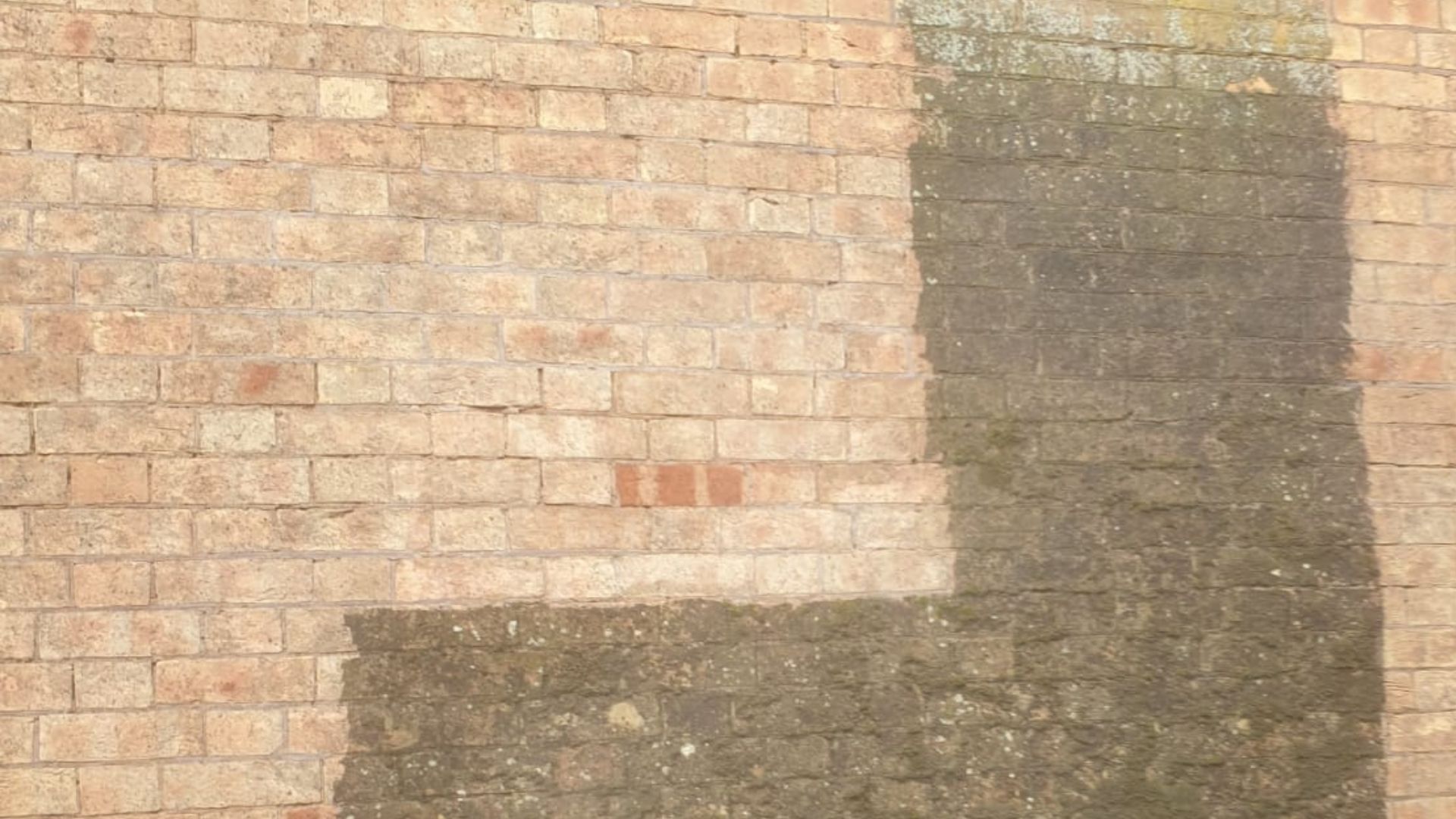 A brick wall partially covered in dirt and grime to show how clean it can be with professional cleaning.